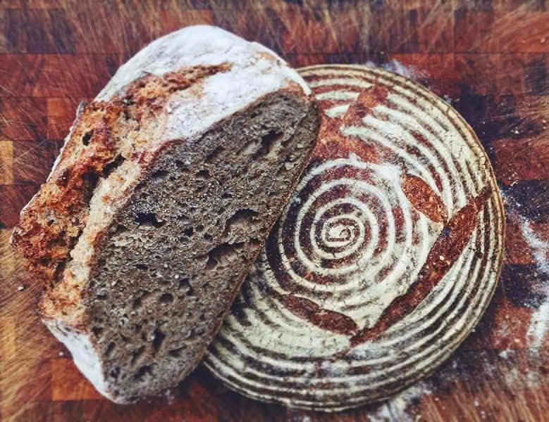 Brown bread with powdered sugar sprinkled on top