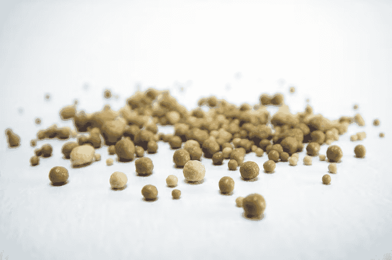 A close-up of small brown bits on a white surface, highlighting the texture and details of yeast extract